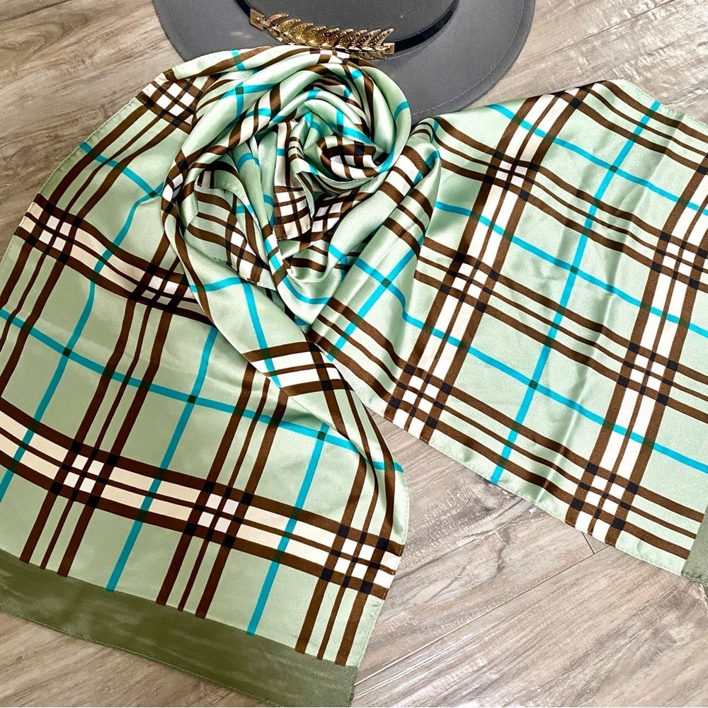 Trendy Mint plaid satin scarf/wrap